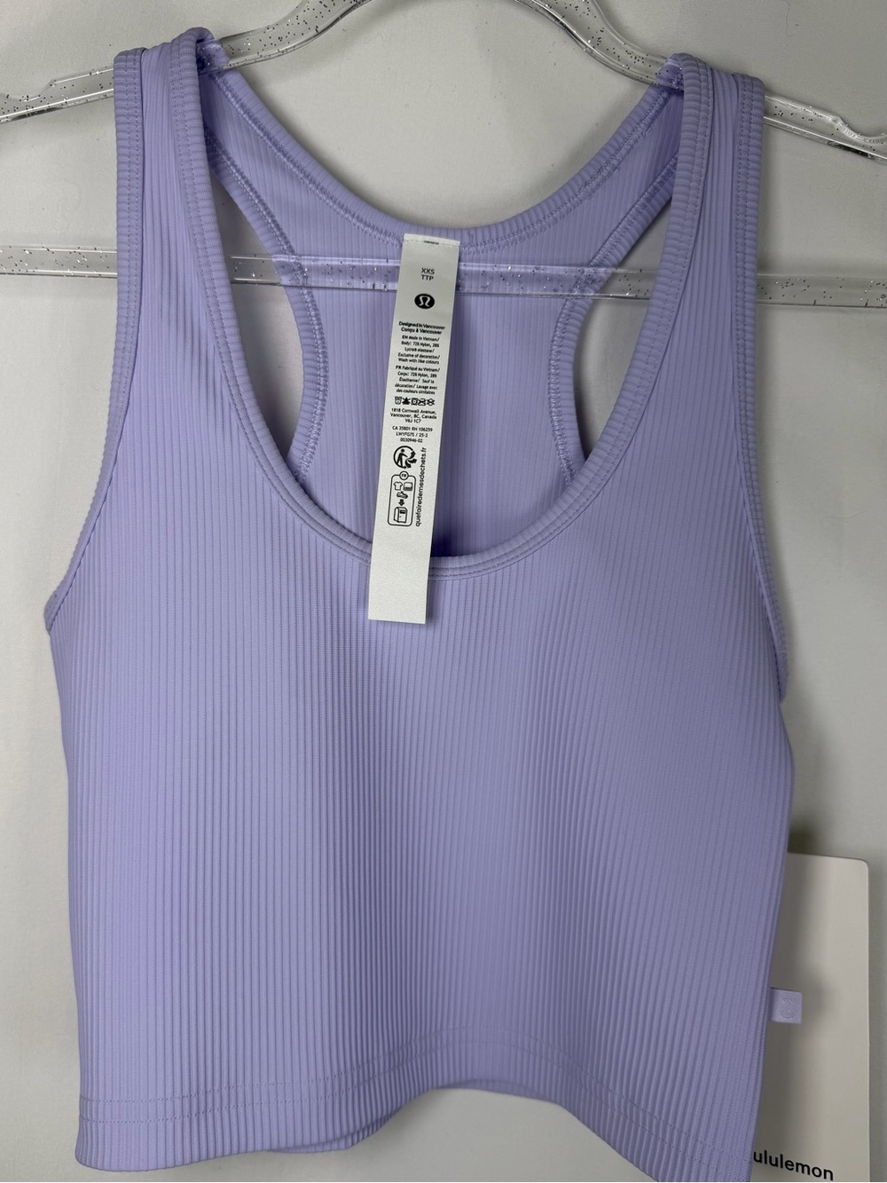 Lululemon Power Pivot Training Tank XXS Lavender Ribbed Crop NWT